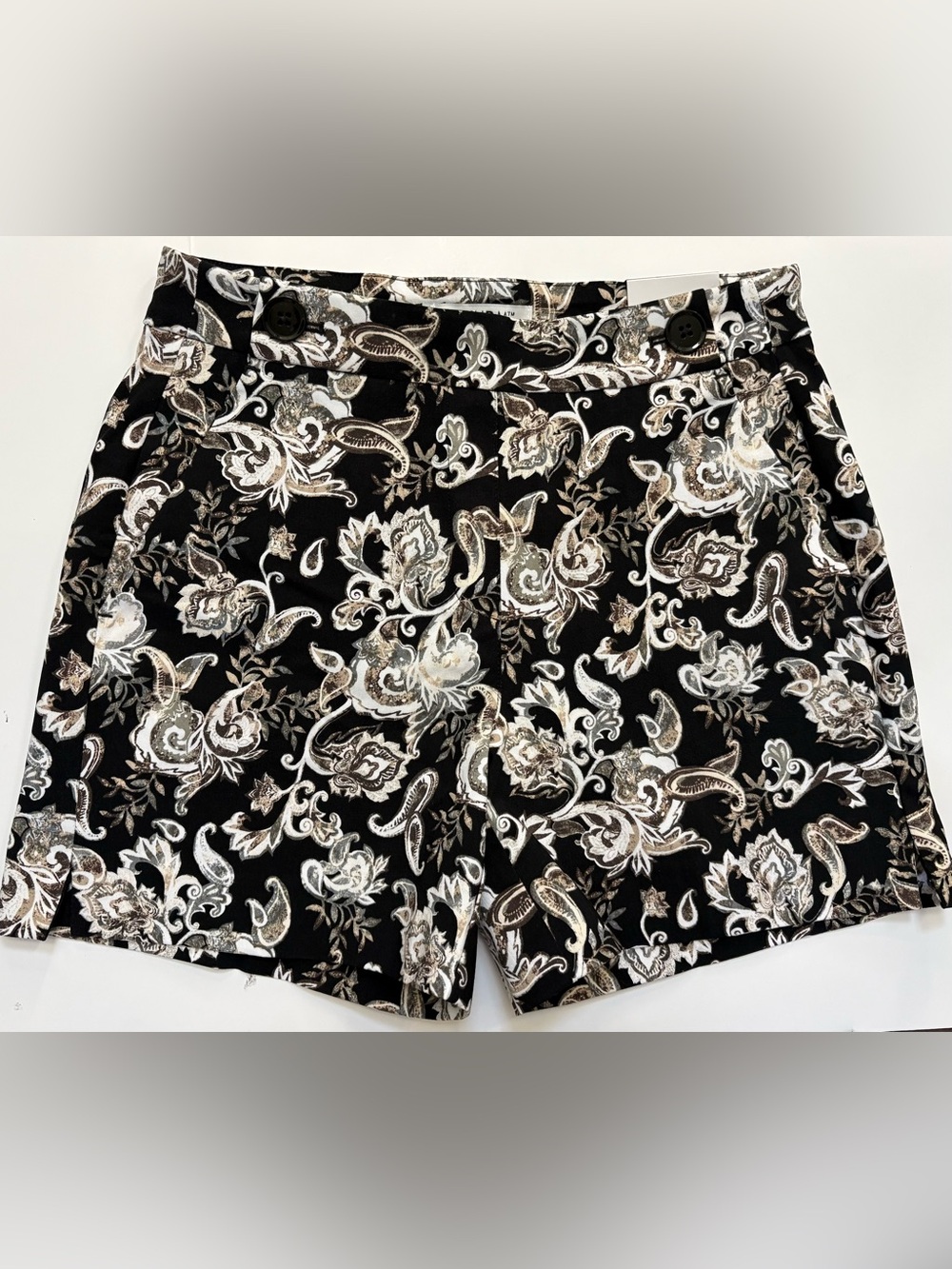 White House Black Market Black Floral Paisley Pull-On Shorts Size 2-NWT